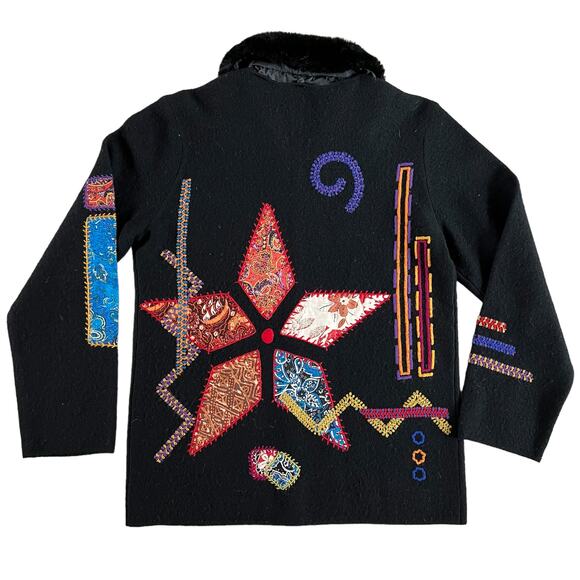 Chico's Design 100% Wool Patchwork Sweater Jacket Sz 0 (S/4) - Picture 4 of 6